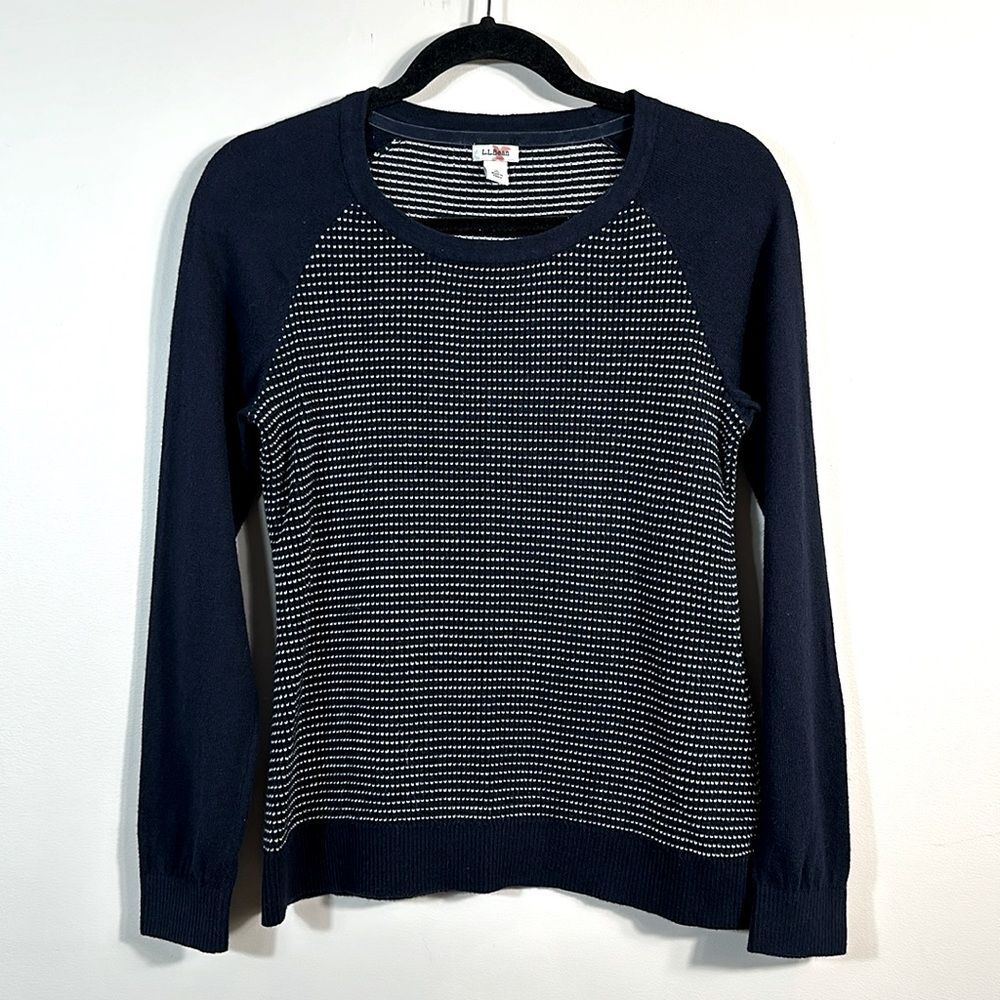 LL Bean Blue White Lightweight Knit Sweater Women Size Small
